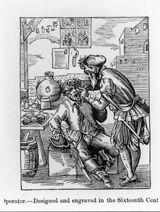 Dental Operator, ilustrace z „Vědy a literatury ve středověku a renesanci“, napsal a vyryl Paul Lacroix, 1878 (rytina) (černobílá fotografie) od English School