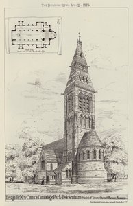 Design for New Church, Cambridge Park, Twickenham, Sketch of Tower and Chancel (rytina) od English School