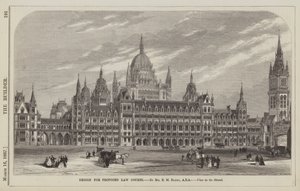 Design for Proposed Law Courts, pan E M Barry, ARA, View in the Strand (rytina) od English School