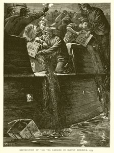 Zničení nákladu čaje v Boston Harbour, 1773 od English School