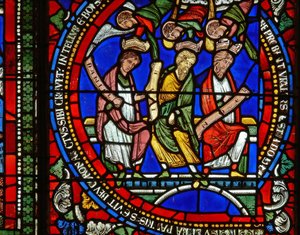 Detail z jednoho z biblických oken s Danielem, Jobem a Noemem od English School