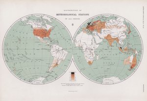 Rozložení meteorologických stanic všech řádů (barevná litografie) od English School