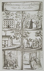 Diverse Manifestations of the Devil, kopie ilustrace ze Sadducismus Triumphatus Part II, od Josepha Glanvila, Londýn 1681, použitá v Historii magie, publikované koncem 19. století od English School