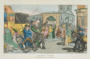 Doktor Syntax loupež v St. Giless, z Tour of Doctor Syntax po Londýně, nebo Radosti a bídy metropole. Báseň, vydaná 1820 (akvatinta) od English School