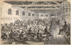 Ubytovna ve věznici Coldbath Fields, ilustrace z knihy The Criminal Prisons of London and Scenes from Prison Life od Henryho Mayhewa a Johna Binnyho, vyd. 1862 od English School