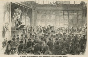 Dr Alderson přednáší Harveian Oration v divadle Royal College of Physicians od English School