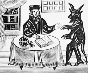 Doktor Faust se radí s ďáblem, z Gentsova překladu Doktora Fausta od Christophera Marlowa (1564-93) 1648 ze sbírky esoterických sešitů od English School