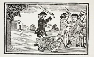 Dr Faustus trik na dvacet studentů, ilustrace z Chap-books of the Eighteenth Century od Johna Ashtona, hospoda. 1882 od English School
