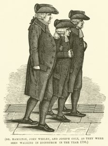 Dr. Hamilton, John Wesley a Joseph Cole na procházce v Edinburghu v roce 1790 (rytina) od English School