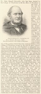 Dr J Russell Reynolds, FRS, nový prezident College of Physicians (rytina) od English School