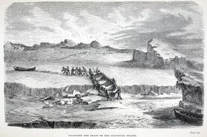 Tažení lodí na ostrov Illuidlek, hospoda. Londýn 1886 od English School