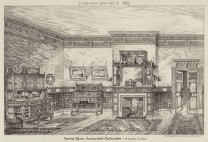 Drawing Room, Summerfield, Roehampton (rytina) od English School
