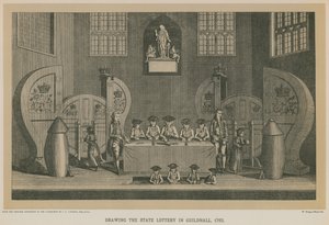 Losování státní loterie v Guildhall, 1763 od English School