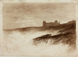 Hrad Dunstanburgh (tuš na papíře na kartě) od English School