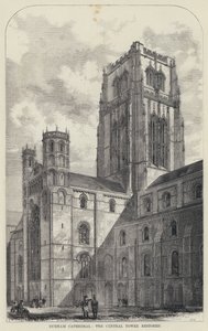 Durhamská katedrála, centrální věž obnovena (rytina) od English School