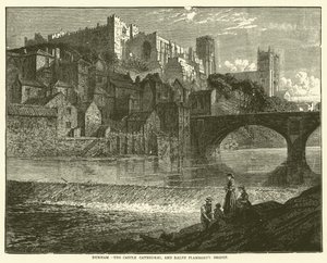 Durham, hradní katedrála a most Ralpha Flambarda (rytina) od English School