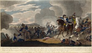 ANGLICKÝ TRIUMPHANT. Napoleon se pokouší shromáždit císařskou gardu v bitvě u Waterloo, c. 1815 (rytina) od English School