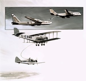 Předčasné doplňování paliva za letu pro Handley Page W10 (kvaš na papíře) od English School