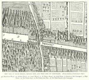 East End of High Street, Nether Bow a West End of Canongate (rytina) od English School