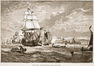Lodě Východoindické společnosti opouštějící Woolwich, ilustrace z Cassell