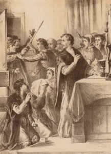 Edmund Genings, "Rozrazil dveře komnaty, kde slavil" (litografie) od English School