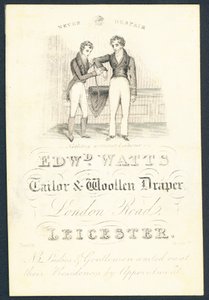 Edward Watts, krejčí a vlněný soukeník, vizitka od English School