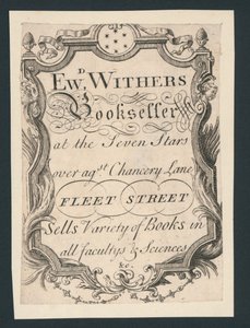 Edward Withers, knihkupec, Chancery Lane, Fleet Street, obchodní karta od English School
