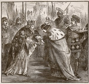 Eduard přijímá francouzského krále Jana, ilustrace z Cassells Illustrated History of England (sépiová fotografie) od English School