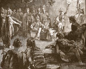 Edwin of Northumbria and Christian Missionaries, ilustrace z Cassells Illustrated History of England (sépiová fotografie) od English School