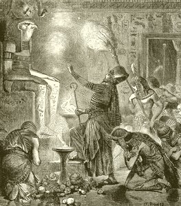 Egyptský král uctívání v chrámu od English School