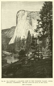 El Capitan, žulový útes v Yosemitském údolí, Sierra Nevada, Kalifornie, 3300 stop nad úrovní údolí od English School