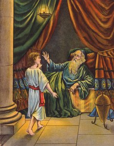 Élí a Samuel (barevná litografie) od English School