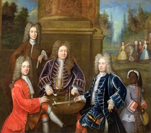 Elihu Yale (1648-1721), druhý vévoda z Devonshire, Lord James Cavendish, pan Tunstal a Page, kolem roku 1708
