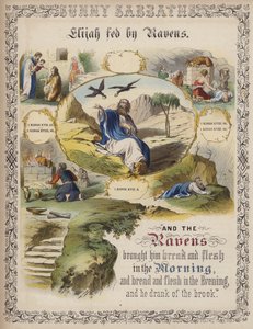 Eliáš krmený havrany (barevná rytina) od English School