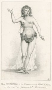 Elizabeth Chudleigh, v postavě Ifigenie na benátském velvyslanectví Masquerade, Ranelagh, Londýn od English School
