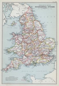 Anglie a Wales, církevní rozdělení (barevná litografie) od English School