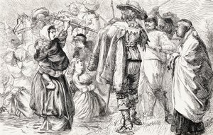 Angličtí protestanti byli utopeni irskými katolíky během irského povstání v roce 1641, kolem roku 1865 (dřevoryt) od English School