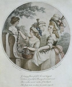 Anglické účesy, vyryté Charlesem Whitem (barevná rytina) od English School