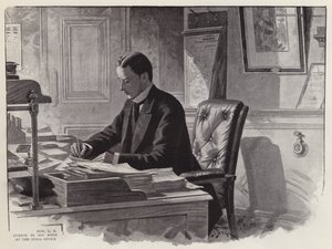 Anglický politik George Curzon při práci ve své kanceláři na India Office (litografie) od English School