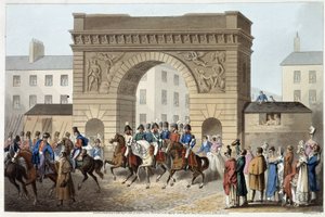 Angličané a jejich spojenci vstoupili do Paříže v "Historických, vojenských a námořních anekdotách a příhodách, které se staly v rukou Velké Británie a jejich spojenců a skončily u Waterloo" od Edwarda Ormeho. Ill. by Fry, Sutherland, Clark, Dubourg, W.Hea od English School