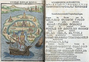 Rytina z „Utopie“ od Thomase More od English School