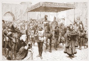 Vstup papeže Jana do Kostnice, ilustrace z Historie protestantismu od Jamese Aitkena Wylie (1808-1890), hospoda. 1878 od English School