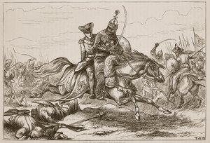 Escape of Lieutenant Goreham, ilustrace z Cassells Illustrated History of India od Jamese Granta, hospoda. 1879 od English School