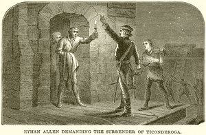 Ethan Allen požaduje kapitulaci Ticonderogy od English School