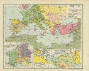 Evropa v době Karla Velikého (barevná litografie) od English School