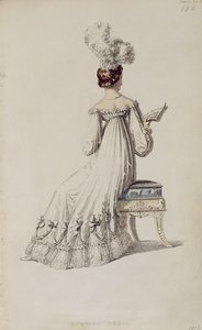 Večerní šaty, módní talíř z Ackermanns Repository of Arts od English School