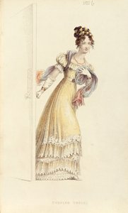 Večerní šaty, módní talíř z Ackermanns Repository of Arts od English School