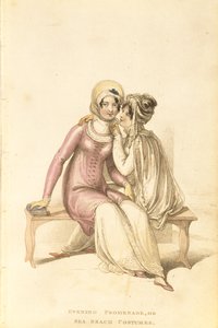 Večerní, promenádní kostýmy nebo kostýmy z mořské pláže, módní deska z Ackermanns Repository of Arts od English School