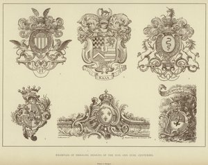 Příklady heraldických vzorů XVII a XVIII století (litho) od English School