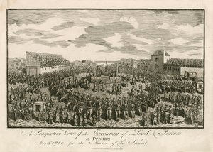 Poprava lorda Ferrerse v Tyburnu 5. května 1760 za vraždu svého správce (rytina) od English School